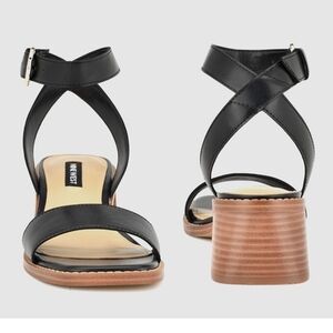 Nine West Black Leather Strappy Block Heel Sandals